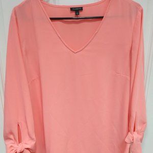 Talbots-peach, wrist tie blouse